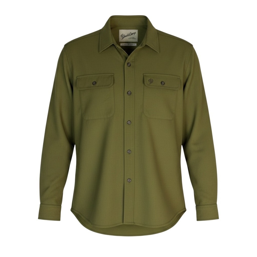Duck Camp Premium Wingshooting Shirt Mens Large Olive Green Nylon Button Down - Picture 2 of 7